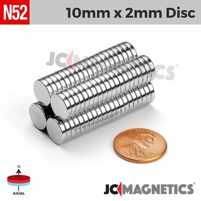 10mm x 2mm N52 Super Strong Round Disc Rare Earth Neodymium Magnets 10x2mm - Image 1 of 2