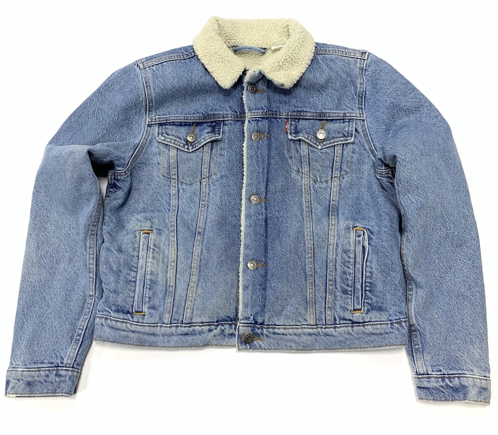 Chaqueta de camionero Sherpa original para mujer Levis en azul vintage 36136-...