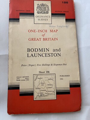 Vintage OS Papierkarte 186 Bodmin/Launceston.1958-62.Vorbuche.Guter Zustand