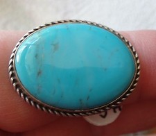size 9 Sterling Silver 8g 28x14mm oval Blue Turquoise on 4mm wide band Ring