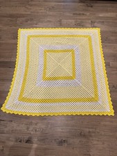Vintage Grandma Square Blanket Quilt Solids/Patterns Cotton/Yellow 60 x58