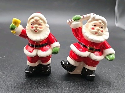 Napco Vtg Santa Claus Bell & Candy Cane Salt Pepper Shaker Set Made In Japan 4''