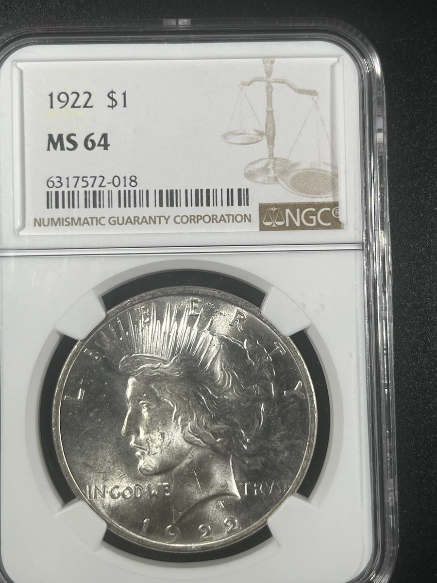 Silver MS 64 Graded 1922 Year Peace Dollars (1921-1935) for sale