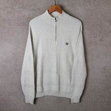 Chaps Sweater Mens Large Cream Beige Quarter 1/4 Zip Pullover Cotton Knit
