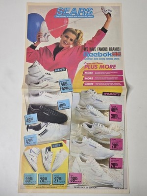 Vintage 1989 Sears Red White Blue Sale Foldout Reebok Computers Camcorders Ad