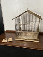 VTG MCM Pacific Bird Cage W/ Original Accessories Brass House 16.5” Gold Wire
