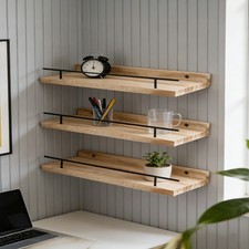 3pcs Floating Solid Wood Shelf Wall Shelves Rustic Display Board Tray with Rail