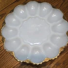 Vintage Anchor Hocking Deviled Egg Serving Plate with gold trim