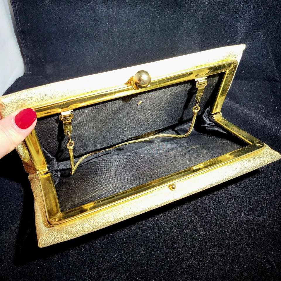 Bolso sin asas de noche vintage dorado cojo glamuroso con correa de cadena de serpiente Foto 2 de 4