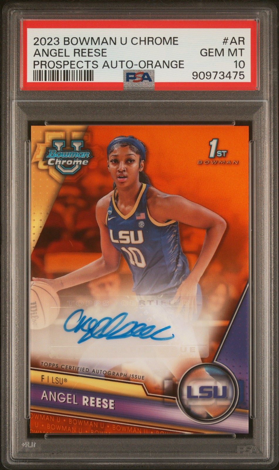 2023 BOWMAN UNIVERSITY CHROME PROSPECTS AUTO ORANGE ANGEL REESE 8/25 PSA 10