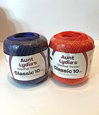 NEW Aunt Lydia's Classic Size 10 Crochet Thread Bright Coral & Violet Lot of 2