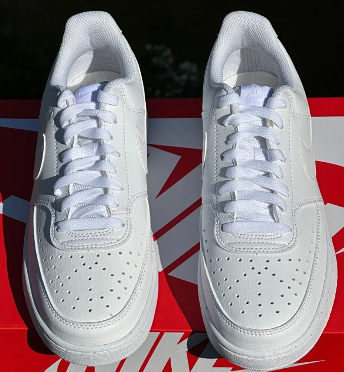 Nike Men's Court Vision Low Next Nature Triple White Leather Sneakers View 4