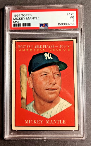 1961 Topps #475 Mickey Mantle MVP PSA 3 Yankees
