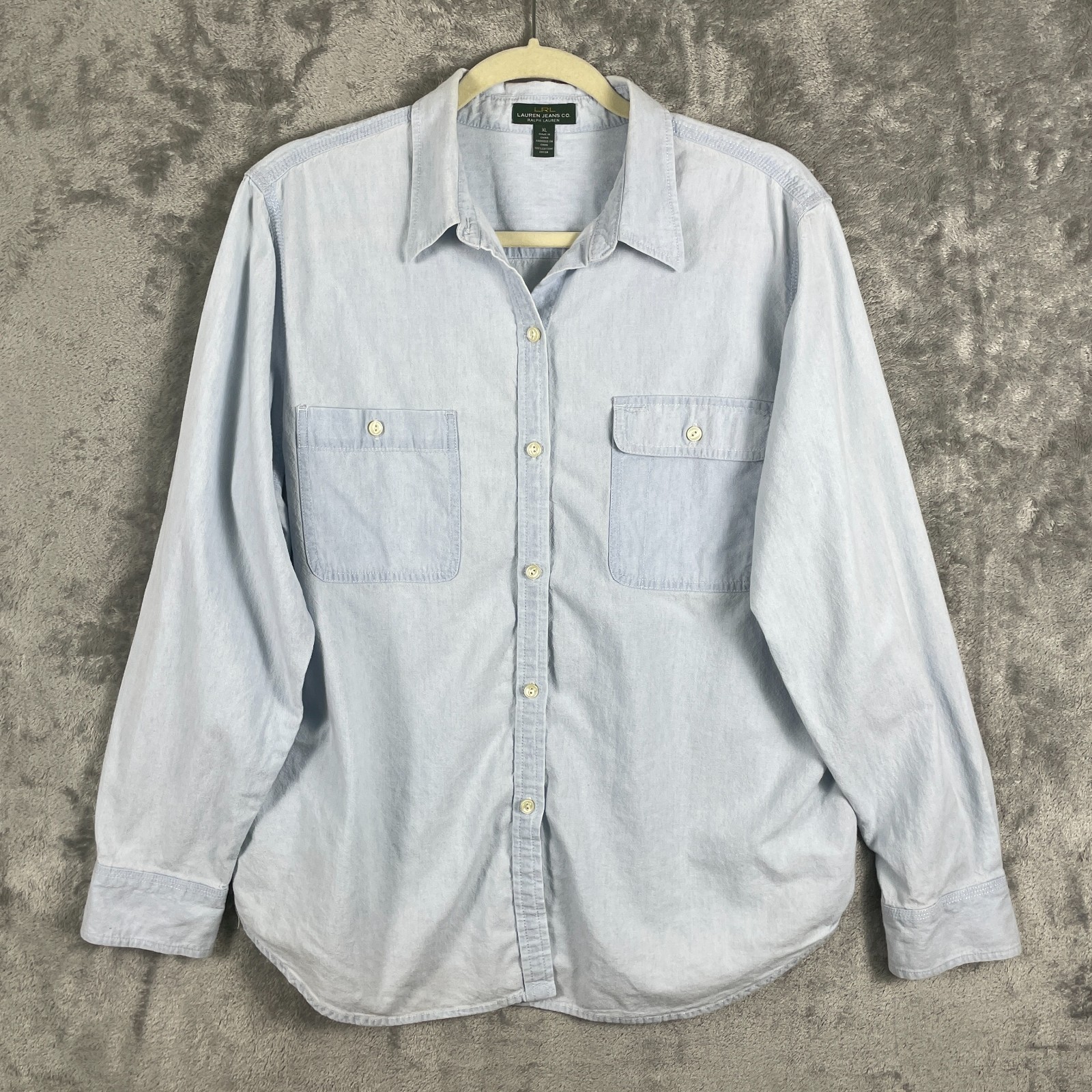 Lauren Ralph Lauren Shirt Womens XL Blue Denim Jean Button Up Faded Outdoors LRL