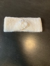 Hand Knit White Sparkly Small Headband With Decorative Twist Knot