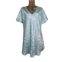 Vintage 70s Tulip Flower Nightgown Teal Baby Blue Short Babydoll Volup 2X XL