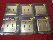 (6) Vintage American Tack Hardware Wall Plate 2 Switch Plate 64TT Solid Brass