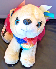 Poochie  Co Rainbow Sequin Plush Tan and White Dog Purse