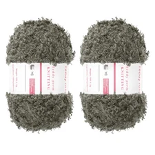 2pcs Fur Yarn Polyester Yarn Fluffy Chunky Yarn Deep Gray for Crocheting,50m