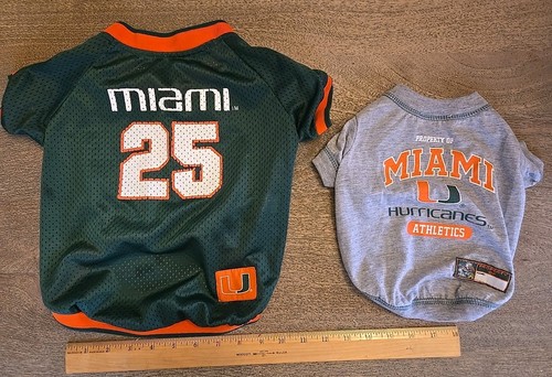 Miami Hurricanes Pet Jersey (M) & Shirt (S) See All Pics And Description Pre-own