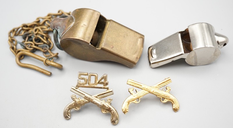 WWII 504th Military Police BN Officer Insignia Pins & Whistles Lot Of 4