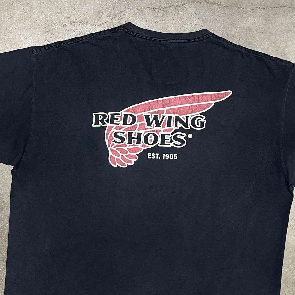 复古红翼鞋 T 恤男式 XL 黑色工作服图案 T 恤美国 — 第 4/4 张图片