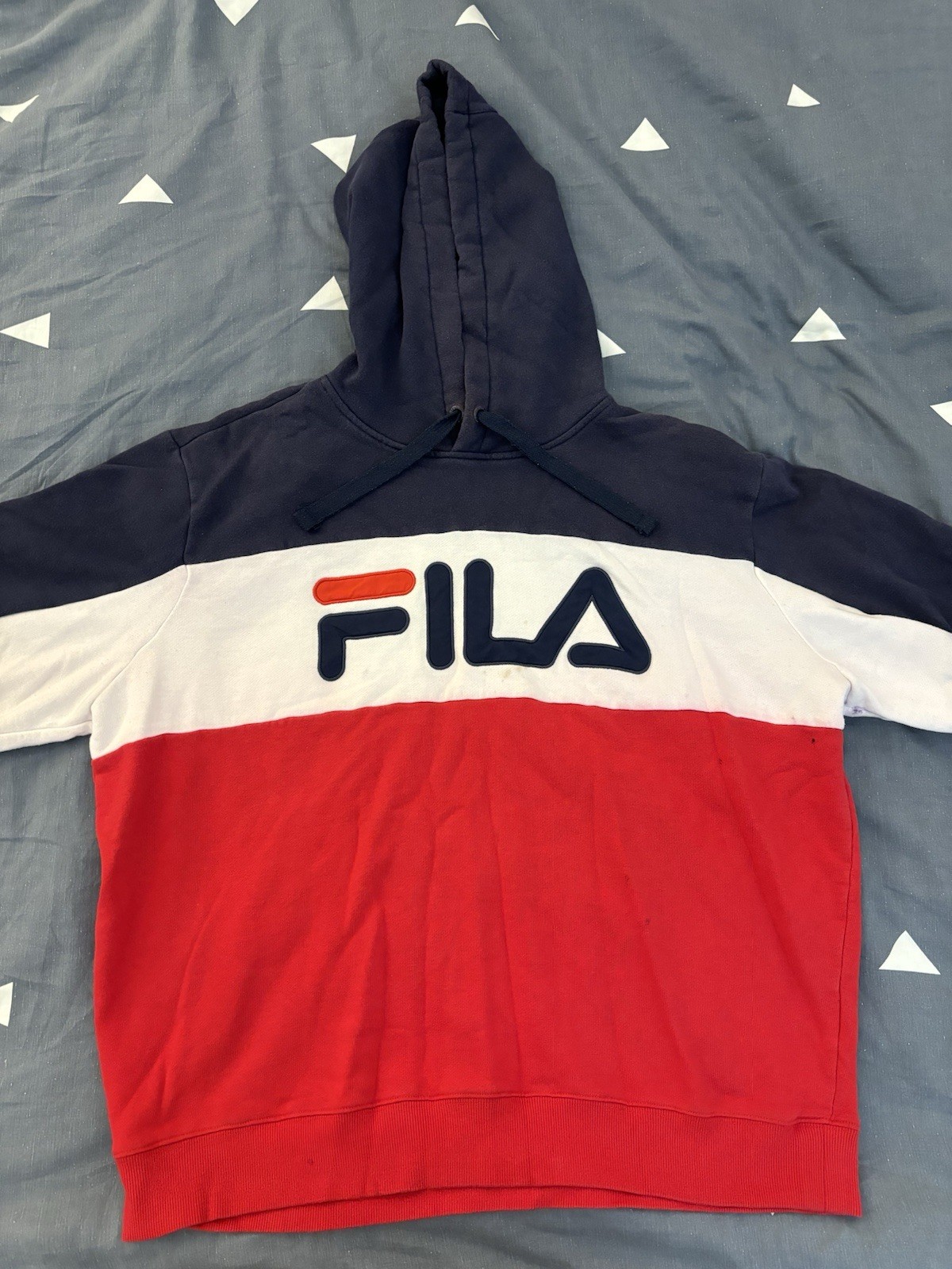 Felpa con cappuccio logo FILA pullover rosso bianco e blu taglia large