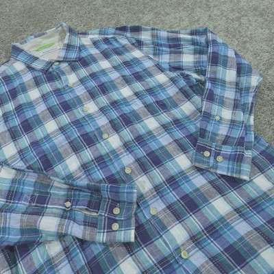 Tommy Bahama Shirt Mens Extra Large Button Up Long Sleeve 100% Linen Plaid