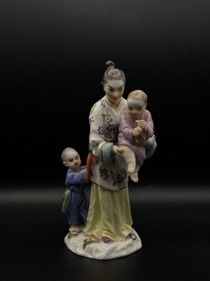 Meissen Porcelain Figural Group Chinese Woman & Children Marked 19th century 