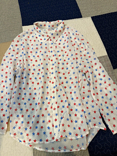 White Birch Women's XL Star Button-Up Shirt Long Sleeve Woven Polyester