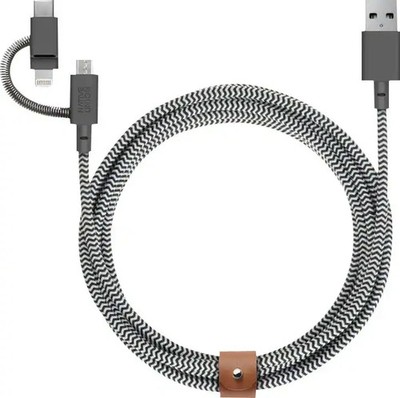 Native Union Cable 6.5' Type-A to Micro USB/iPhone/USB-C - MFi-Certified Zebra