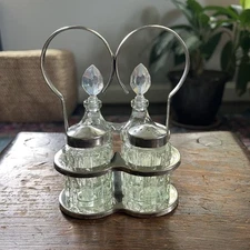 PV07604 Vintage Silver Plate & Glass Small Café Condiment / Cruet Set Elegance