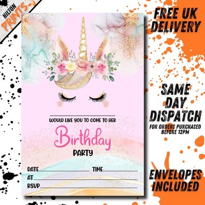 Einhorn Geburtstag Party Einladungen Einladungen Mädchen Kinder Kids rosa