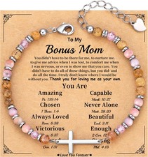 Bonus Mom Gifts, Step Mom Christmas Gifts Cross Bracelet for Women Bead Bracelet