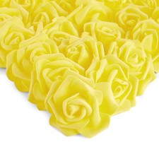 100 Pack Yellow Artificial Flowers, Bulk Stemless Fake Foam Roses, 3 in