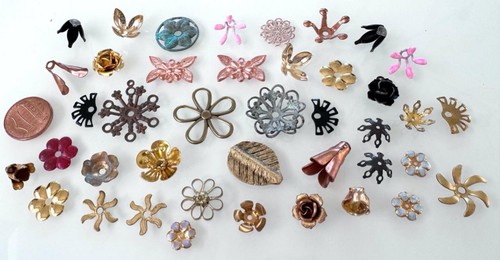 Vintage Mixed Metals Flower Beads Lot 40