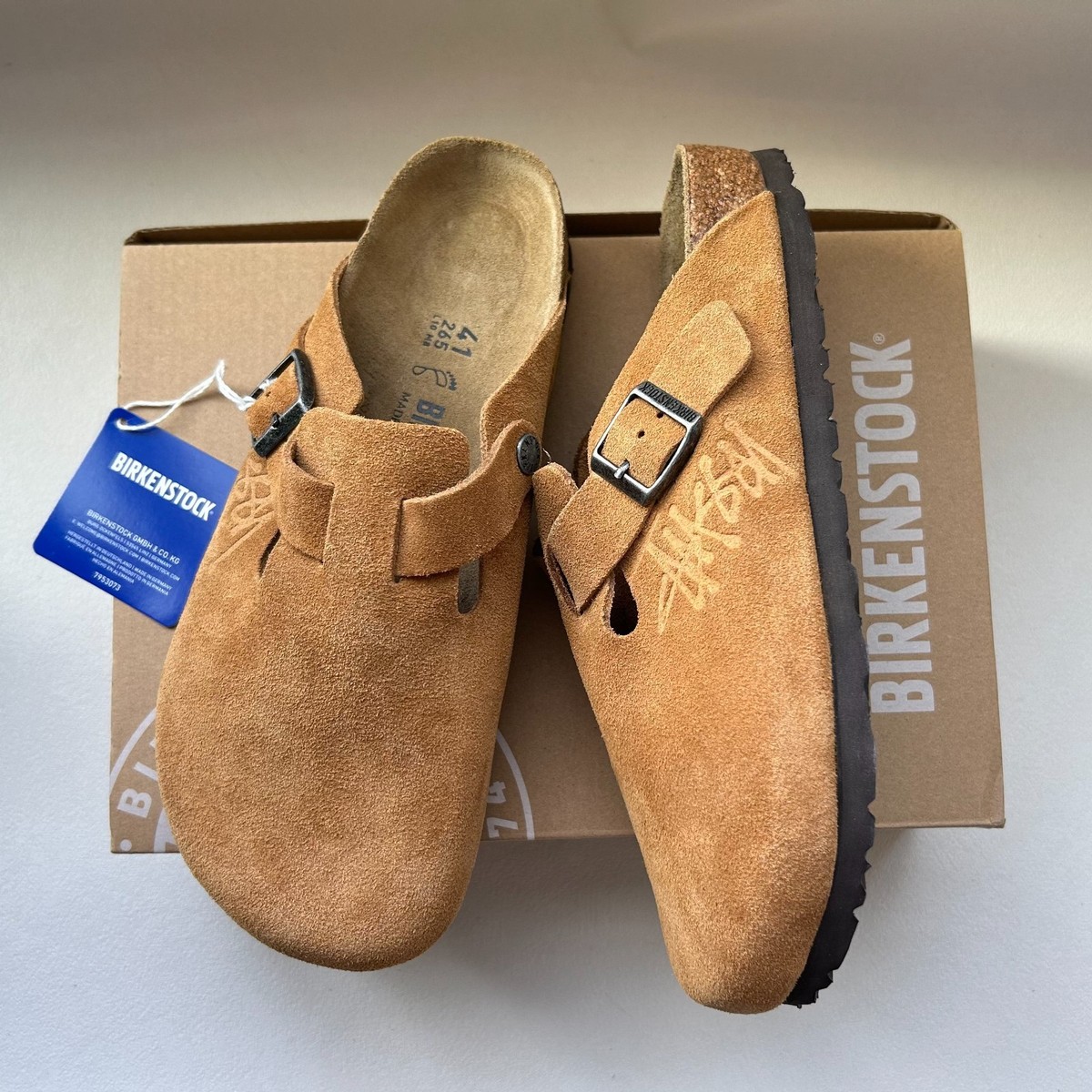 Birkenstock Boston x Stussy Caramel Clogs Suede Leather Shoes Wide