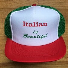 Vtg Mesh Trucker Hat Italian is Beautiful Sportcap 80s 90s Snapback Green Red