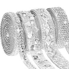 4 Yards Self Adhesive Rhinestone Ribbons 4 Styles Rhinestone Elegant White