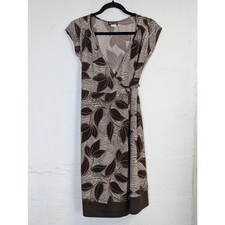 Y2K Wet Seal Wrap Dress Womens Small Brown Floral Slinky Flowy Earthy Hippie