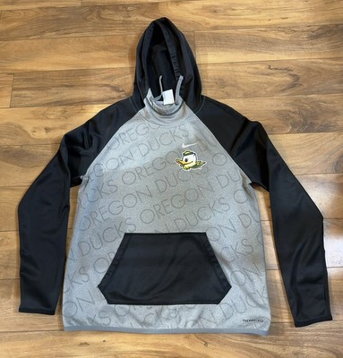 Nike Oregon Ducks Therma-Fit Hoodie Sublimated Text Pattern Raglan Pullover MED