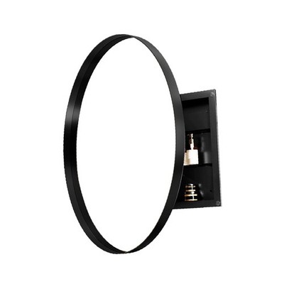 31.5 Inch Round Metal-Framed Wall Medicine Cabinet, Matte Black with Mirror