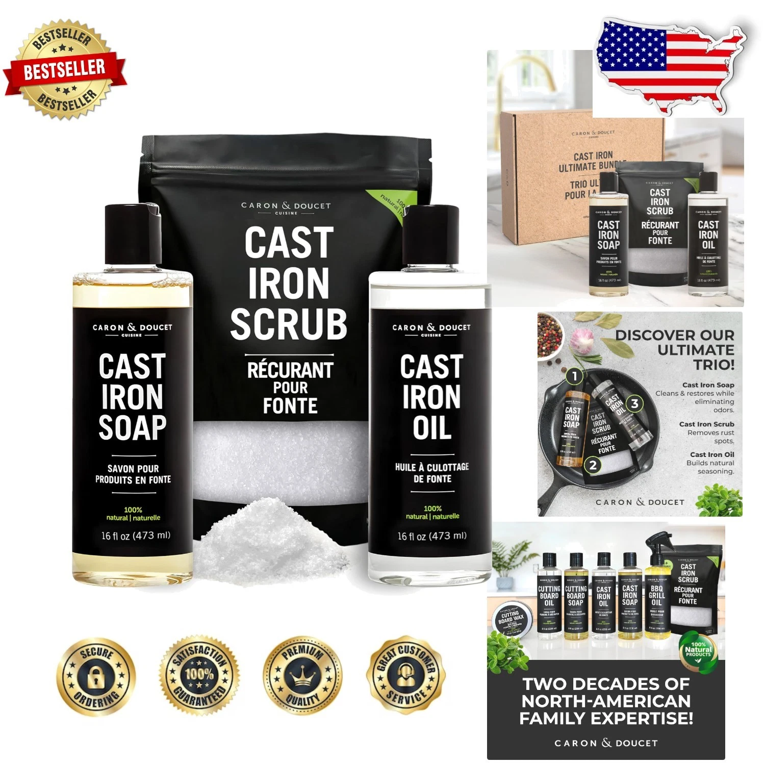 Cast Iron Care Set: Restore, Season Skillets & Grills | Plant-Based Cleaner