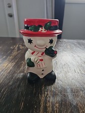 Vintage Handpainted Starry Eye Snowman Vase P...