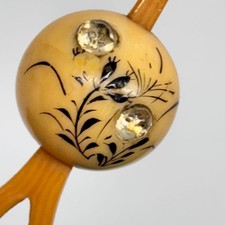Antique Celluloid Flower Pattern Hairpin Milky White Short