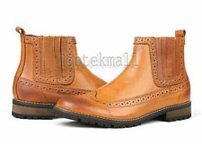 Handmade Men's Leather Chelsea OXFORD TAN Oxford Brogue Dress Stylish Boots-603