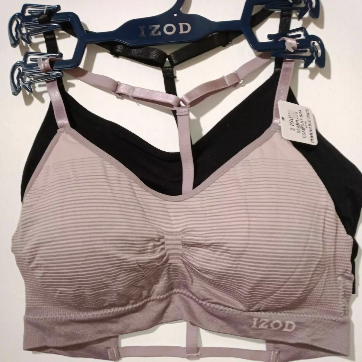 2 Izod Seamless Comfort Bras with removable pads, Bralette Set purple and  black