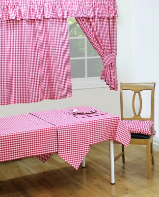 Gingham Karo Kirsche 70'' x 90'' längliche Tischdecke 100% Baumwolle 6-8 Gedecke