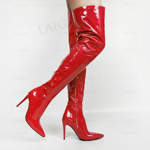 Women Thigh High Boots Patent Shiny Stiletto High Heels Party Shoes Large Size - Picture 1 of 20