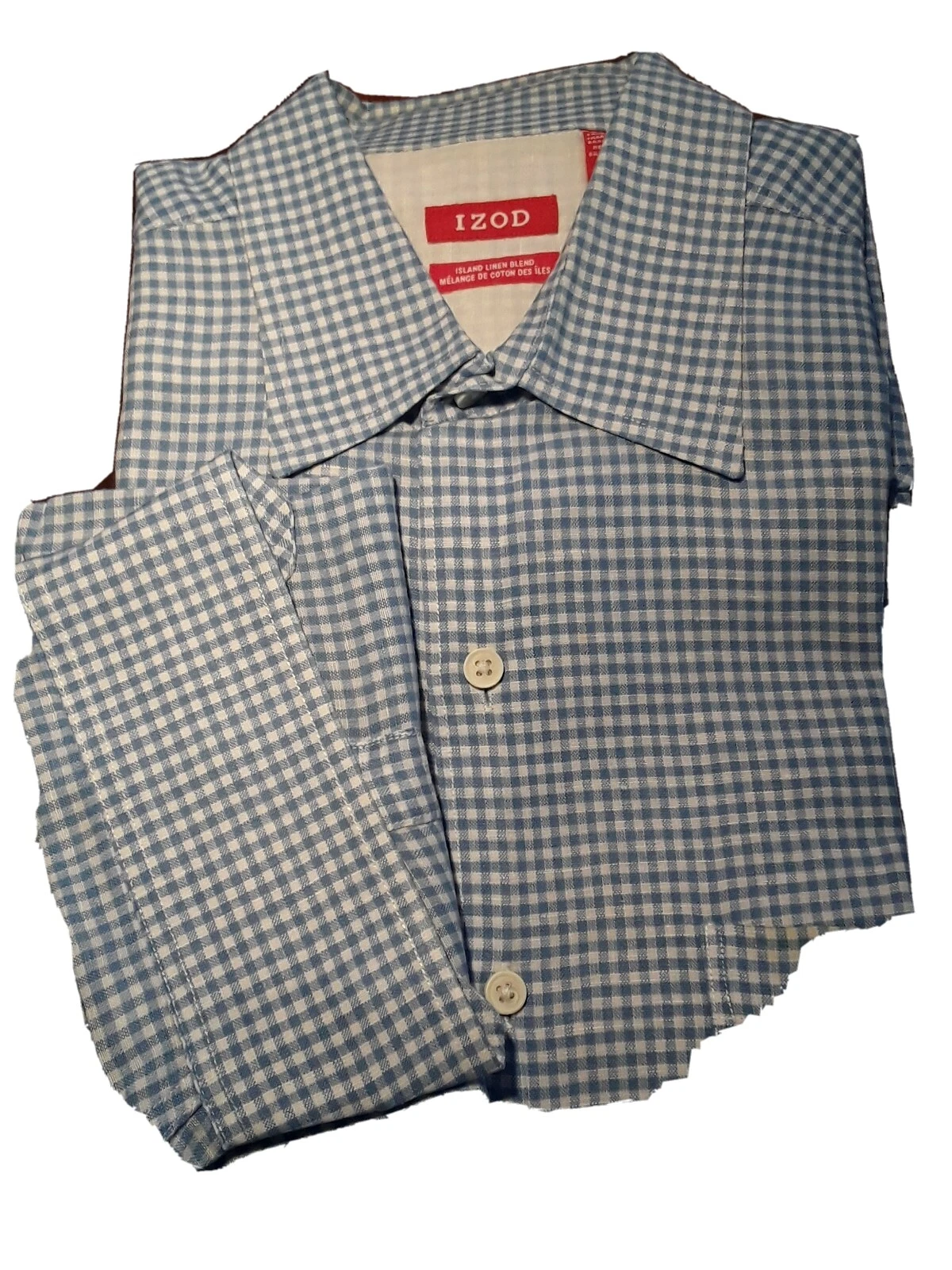 Eye Catching IZOD Blue Gingham Linen Long Sleeve Shirt Sz. M